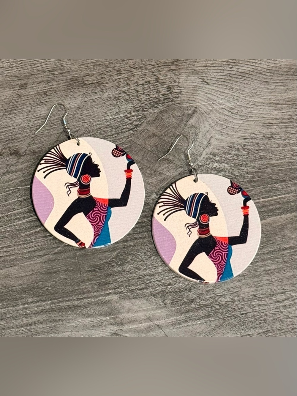 Bold Silhouette Round Drop Earrings in Black, Blue & Pink